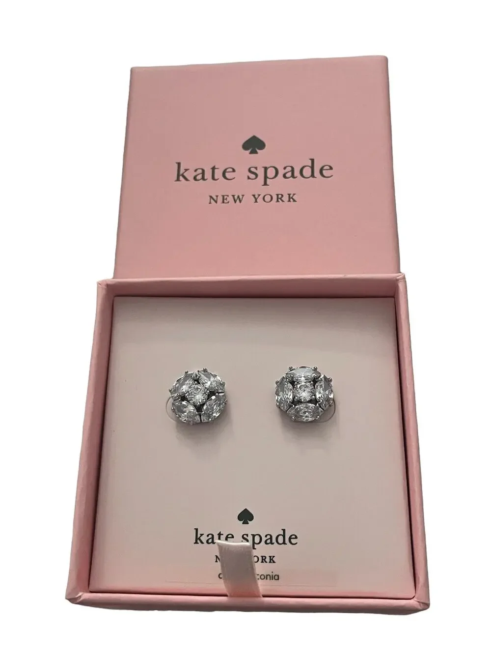 Kate Spade color  silver & Clear Crystals Stud Earrings gift box new